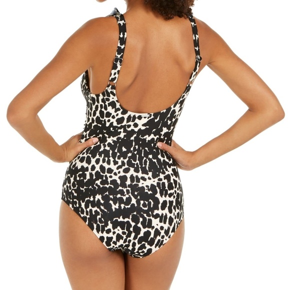 DKNY Animal Print Tummy Control Ruffled V-Neck One-Piece Swimsuit - Picture 2 of 12